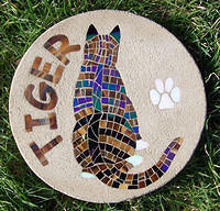 Mosaic sitting cat with name